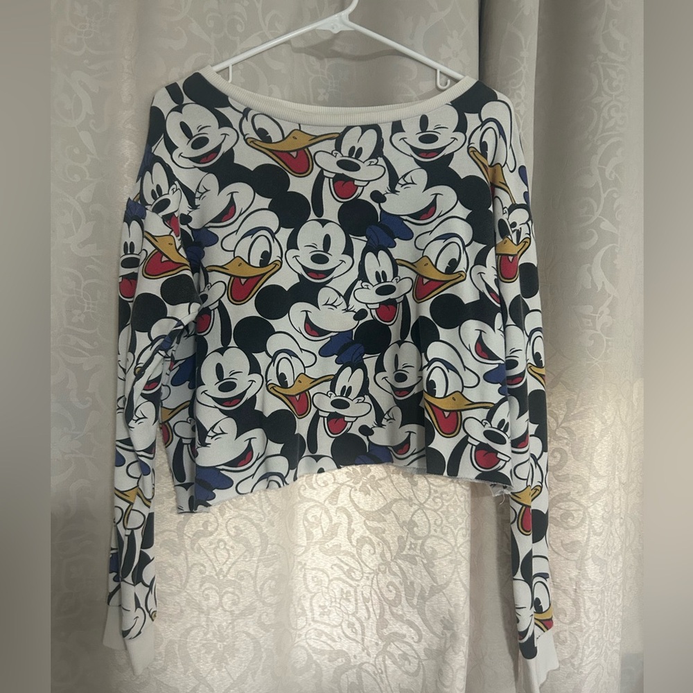 Disney Mickey Mouse Donald Duck All Over Print Cropped Sweatshirt
